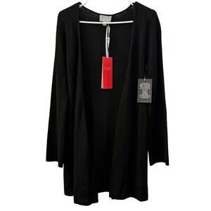 Pure Collection Black 100% Cashmere Longline Gassato Cardigan Sweater Size S